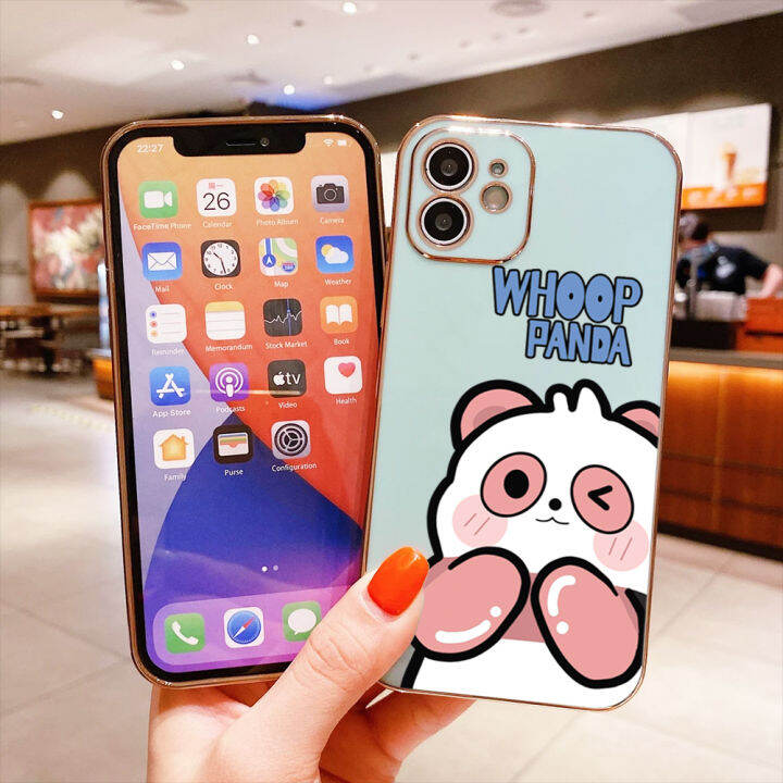 ggk-เคสสำหรับ-honor-90-5g-90-lite-5g-เคสโทรศัพท์นิ่มลายขอบสี่เหลี่ยมแพนด้าการ์ตูนน่ารักฟรีสายคล้องชุบหรูหราเคสโทรศัพท์เด็กผู้หญิง