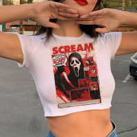 Scream Cyber Y2k ฮิปปี้2000S รุ่นสั้นสำหรับผู้หญิงเสื้อยืด Yk2เทพนิยาย Trashy