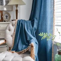 Yaapeet Blue Cotton Linen Window Curtains for Living Room Short Vintage Farmhouse Deco Tassel Drapes Kitchen Valance Cortinas