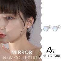 卐❅ S925 Silver Moonstone Earrings Womens New Trendy Simple Summer Earrings Screw Buckle Small Earrings A HELLO GIRL