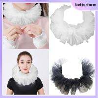 BETTERFORM คอสเพลย์คอสเพลย์ ปกปลอม Tulle fluffy ruffled ตัวตลกที่ตกแต่ง ชั้นวินเทจ ตาข่ายคอเล็ก ห่อสร้อยคอ ผ้าพันคอผ้าพัน ปกผ้าซาตินเนียนนุ่ม สำหรับผู้หญิง