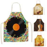 Musical Note Pattern Kitchen Aprons for Woman Man Dinner Party Cooking Cotton Linen Bibs Cleaning Tools