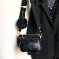 Vintage Crocodile women shoulder bag luxury designer wide strap Crossbody bag chain Sling bag pu leather ladies 3 bag set wallet