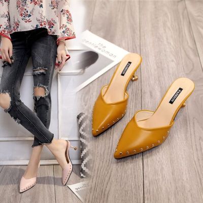 Women Heeled Sandals มาตรฐานผู้หญิงปลายแหลมรองเท้าส้นสูงมีสายหนังรัดหนังปั๊มร้องเท้าส้นเข็ม High-heeled Sandals and Slippers รองเท้า หญิงแตะ รองเท้า