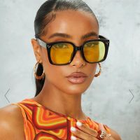 Vintage Brand Designer Yellow Tinted Sunglasses Women 90s Big Frame Unique Shades Luxury Square Oversized Glasses Korean Cycling Sunglasses