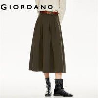 GIORDANO Women Skirts Half Elastic Waist Long Skirts Elegant Simple Solid Color Fashion Casual Pleated Midi Skirts 18463630