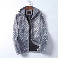 L V Light Luxury Reflective Hooded Jacket Mens Thin Slim Fit Casual Outerwear