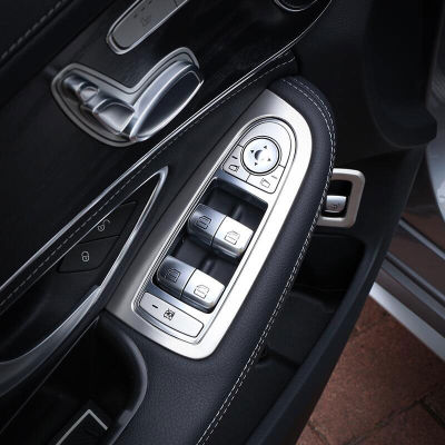 สำหรับ Benz GLC C Class W205 X253 2015-2021 ABS เงินรถหน้าต่างปุ่มยกกรอบสติกเกอร์รถอุปกรณ์เสริม