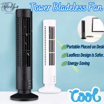 Portable 2 Speed USB Vertical Bladeless Mini Desk Cooling Tower Fan – White  –