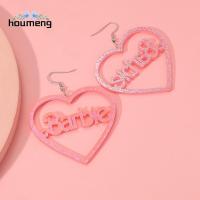 HOUMENG Barbiestyle อะคริลิค ต่างหูตุ๊กตาบาร์บี้หัวใจสีแดง อัลลอยด์ฝัง รูปทรงเรขาคณิต เสื้อลายตลก รักในความรัก สำหรับผู้หญิง