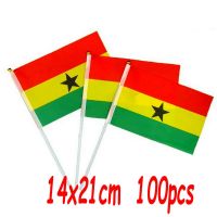 ZXZ 100pcs Ghana hand waving Flag 14*21cm Polyester Double Side Printing GH Ghana Hand Flag with plastic flagpole