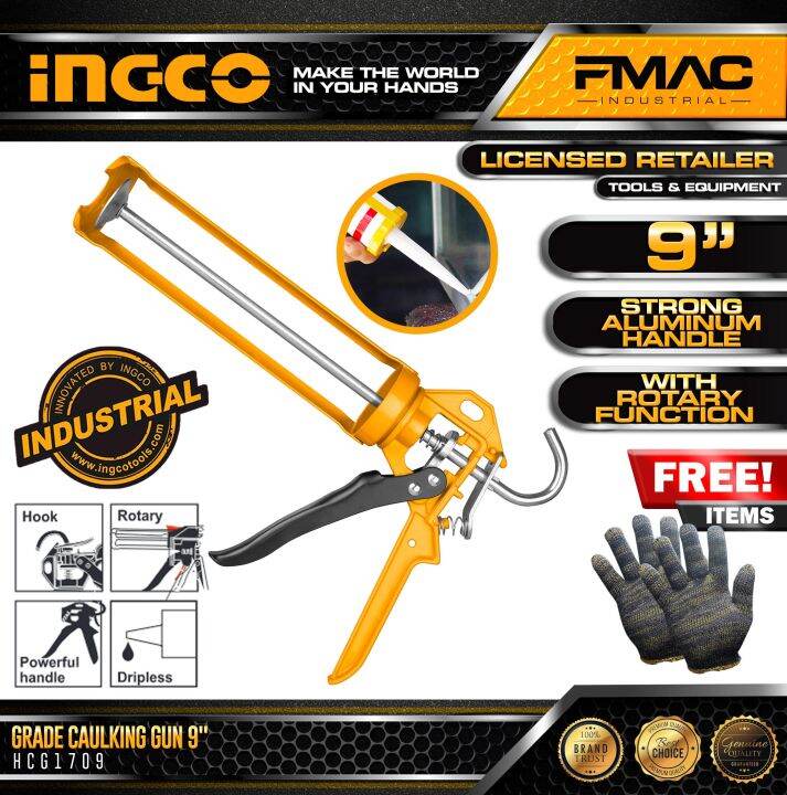 INGCO Industrial Grade Caulking Gun 9" Strong Aluminum Handle HCG1709 + FREEBIES FMAC⭐⭐⭐⭐⭐