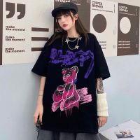 Street shirt ผู้หญิงเสื้อยืด Anime Harajuku Y2K หลวม Streetwear แขนสั้น Dark Cotton Tee Tops สีดำ Dropshipping Vintage เสื้อผ้าหลวม