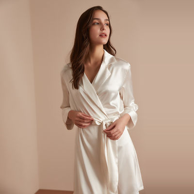 Beinvmeng ชุดนอน2023สำหรับผู้หญิง,เสื้อคลุมอาบน้ำแบบผูกเชือกชุดไหมเทียม Baju Tidur Satin ฝรั่งเศสสำหรับฤดูใบไม้ผลิ/ฤดูร้อน