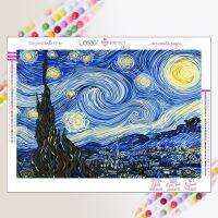 （Jinxiu cross-stitch）ภาพวาดเพชร Van Gogh ภาพวาดสีน้ำมันคืนเต็มไปด้วยดวงดาวเต็มสี่เหลี่ยมหรือเพชรกลมเต็มห้องศิลปะบ้านย้อนยุคของขวัญตกแต่งผนัง5D DIY