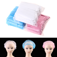 100Pcs Disposable Non-woven Double-striped Shower Cap Pleated Dust-proof Hat Dust Cap Womens Mens Bath Cap Hair Care