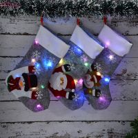 Christmas Stockings Sock Led Light Up Snowman Santa Elk Bear Printing Xmas Candy Gift Bag Fireplace Navidad Xmas Tree Decoration Socks Tights