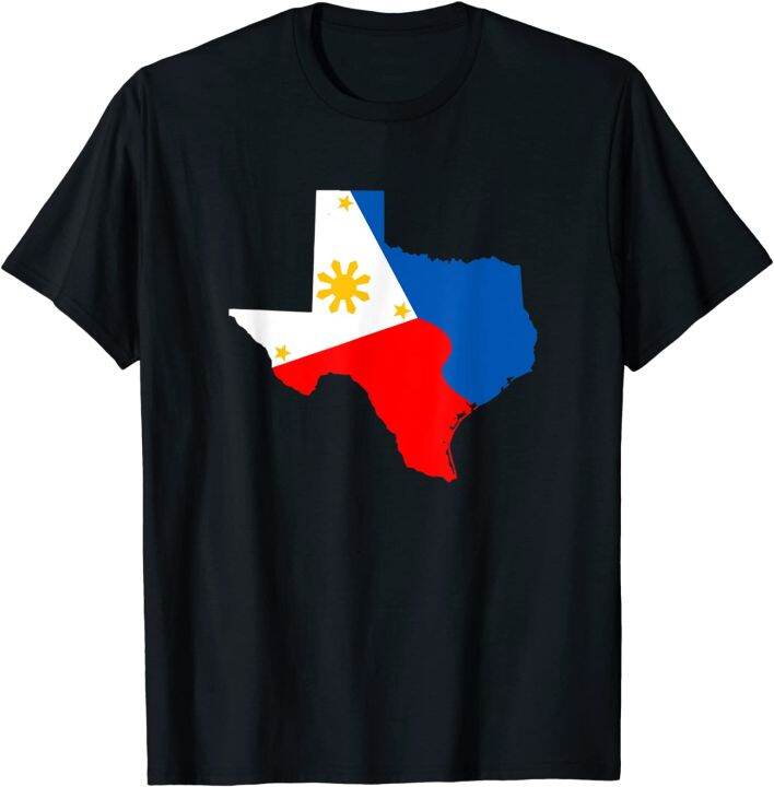 Texas Map Philippine Flag Filipino Texas Cotton Tshirt for Men and