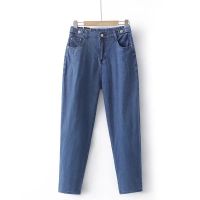 【มีไซส์ใหญ่】Plus Size Womens Elastic Waist Long Blue Jeans Solid Color Slim Female Denim Pants