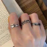 LATS Vintage Pink Roman Numerals Cool Rings Set for Women Rock Hip Hop Twist Geometry Open Rings Fashion Ins Jewelry Gifts