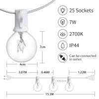 50 FT 15M White Cable Patio Lights G40 Garland Light Wedding , 25 Clear Retro Bulbs, Decor Party Xmas Outdoor Waterfroof Light