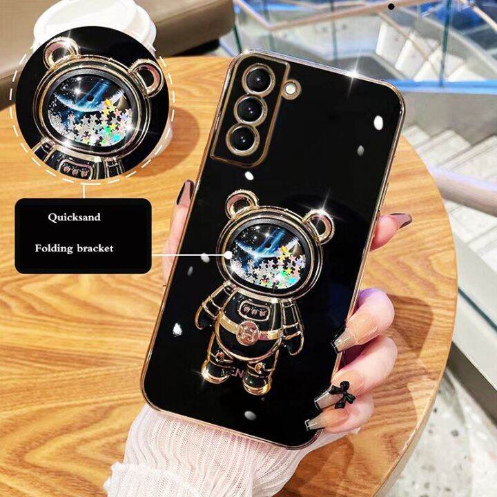 เคสมือถือชุบโลหะวางหมีอวกาศแบบทรายดูดสำหรับ-tecno-spark-8c-9t-8-7-6-go-pova-2-camon-18-16-15-pro-pop-5-lte-air-soft-cover-carterfa