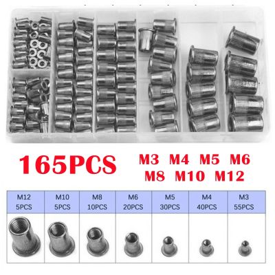 100/150/210PCS Aluminum Flat Head Rivet Nut Kit Metric Rivnut Nutsert M3 M4 M5 M6 M8 M10 M12 Multi-size Assorted Kit
