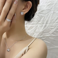 VENTFILLE 925แสตมป์สีเงินหัวใจรักสร้อยคอแหวนต่างหูชุดสำหรับผู้หญิงสาวหวานเครื่องประดับเกาหลี Dropship ขายส่ง