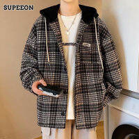 SUPEEON丨Plaid Coat แฟชั่นสไตล์เกาหลีหลวมแจ็คเก็ตย้อนยุคคลุมด้วยผ้าแจ็คเก็ตแบบสบายๆ