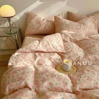 ❈✹ INS Gentle Pink Rose Bedding Set for Girls Women Soft Bed Sheet Set Pillowcase Single Twin Full 200x230cm Kawaii Duvet Cover