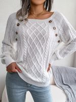 Women Casual Square Collar Buttons Long Sleeve Knitted Pullovers And Sweaters For Autumn Winter 2023