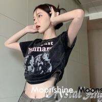 Moon เสื้อครอป เสื้อแฟชั่นผู้หญิง y2k สีพื้น สําหรับผู้หญิง ใส่ไปคลับ ปาร์ตี้ 2023 NEW 23021710