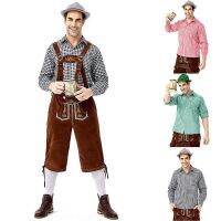 Men Costumes Clothing Adults Oktoberfest German Bavarian Shorts Outfit Overalls Shirt Hat Suspenders Short Set Halloween Costume