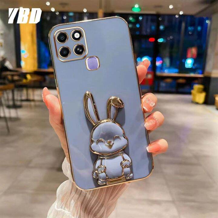 ybdเคสโทรศัพท์ใหม่สไตล์เข้ากันได้สำหรับ-infinix-smart-6-smart-6-hd-เคสการ์ตูนน่ารัก3dลายกระต่ายยิ้มกรอบนุ่มขาตั้งพับได้