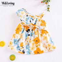 （HOT） New summer Korean version baby slanted shoulder floral dress cute foreign style girl strap princess