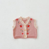 MILANCEL  Spring New Baby Clothing V Neck Toddler Girls Waistcoat Embroidery Baby Knitwear Baby Outfit