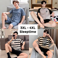 COD  ☬Sleeptime 3XL,4XL (มี 4 ลาย) สไตล์มินิมอล ชุดนอนผ้าคอตตอน ชุดนอนผู้ชายขาสั้นแขนสั้น ST133❤