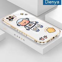 เคส Dienya สำหรับ OPPO A73 2020เคส F17การ์ตูนหมีพื้นที่สี่เหลี่ยมใหม่กรอบชุบผิวเคสนิ่มซิลิกาเจลกันกระแทกเคสมือถือรวมทุกเลนส์กล้องถ่ายรูปฝาครอบป้องกัน