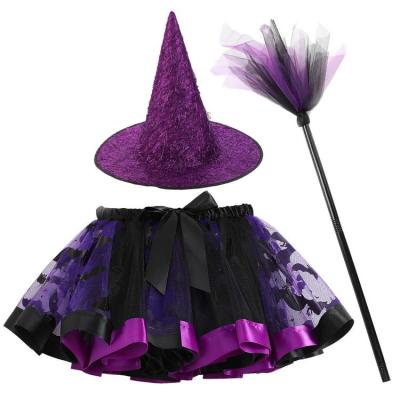 Halloween Witch Costume Dress Up Outfit Tutu Hat Broom For Little Girls Kids Dress Up Witch Costume Elastic Practical For Carnival Party Halloween fitting