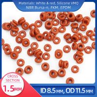 โอริง CS 1.5 มม. ID 8.5 มม. OD 11.5 มม. วัสดุพร้อมซิลิโคน VMQ NBR FKM EPDM ORing Seal Gasket-Lusjeh