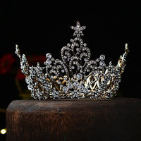 บาร็อค R Gangsa Hitam Mahkota Kristal Bintang Pengantin Tiaras Perkahwinan Aksesori Rambut Berlian Buatan Diadem Cz Destar