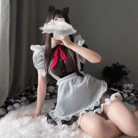 Sexy lingerie black silk transparent French maid cos maid skirt role-playing dress lolita EGME