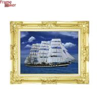 กรอบหลุยส์สีทองภาพเรือสำเภา 55x65cm.กรอบรูปมงคล ภาพมงคล เสริมฮวงจุ้ย ภาพแต่งบ้าน กรอบโปสเตอร์เรือสำเภา กรอบรูปติดผนัง