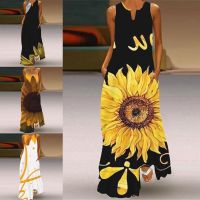 COD DSFGRDGHHHHH [In Stock] Floral Print Vintage Long Maxi Dress Casual V-Neck Sleeveless A-Line Loose Summer Bohemian Beach Party Dress