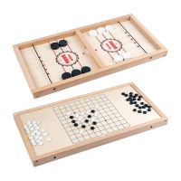 448C Large Fast Sling Puck Game, Wooden Desktop Ice Hockey Table Game, Chess, Foosball Slingshots Game Toys for Parent Child