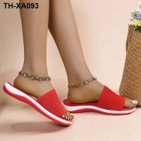 ?✎ New style spring and summer flying polyurethane bottom casual large size beach shoes flat slipper womens