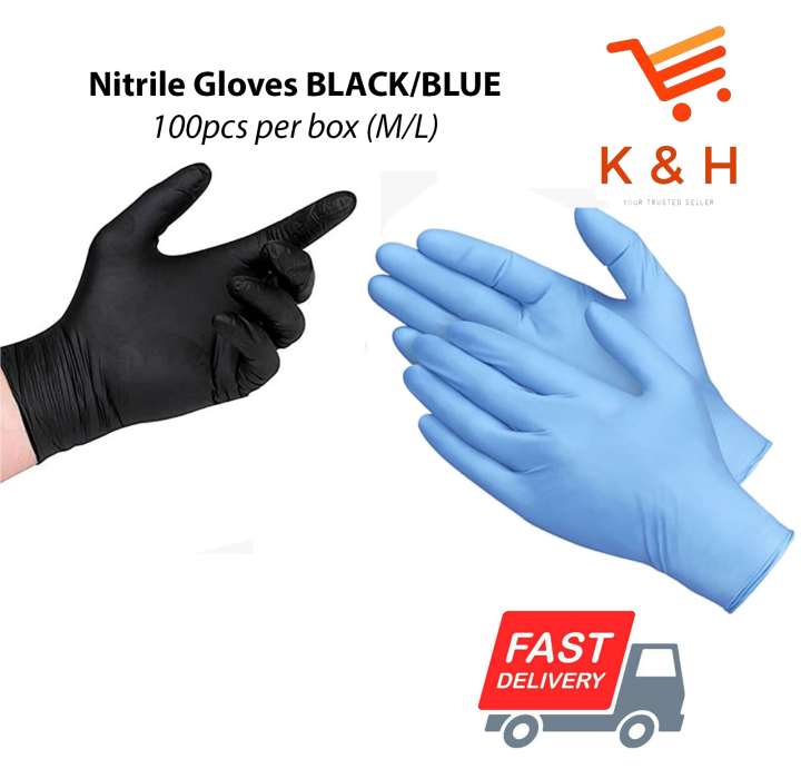 100pcs Nitrile Glove Black Blue / Disposable Powder Free Examination ...