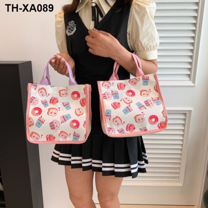 กระเป๋าเบนโตะสาววรรณกรรมเรียบง่ายของญี่ปุ่นฤดูร้อนปี-2023-ใหม่กระเป๋าถือการ์ตูนน่ารักสดขนาดเล็ก