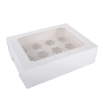 5pcs 12 Cavity Portable Cardboard Cupcake Boxes and Packaging Cup Cake Box with Window Container Muffin Box with Insert (White)