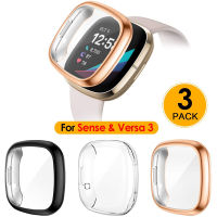 3แพ็คปกป้องหน้าจอใช้งานร่วมกับFitbit Sense &amp; Versa 3,ชุบSoft TPUเต็มรูปแบบฝาครอบป้องกันกันชนสำหรับVersa 3สมาร์ทวอท์ช